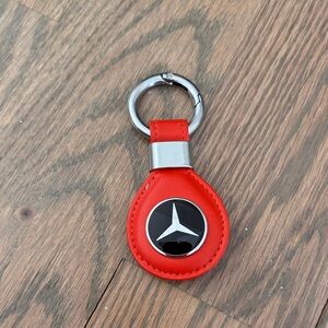 Mercedes Benz Silver Orange Red Logo Keychain Leather New
